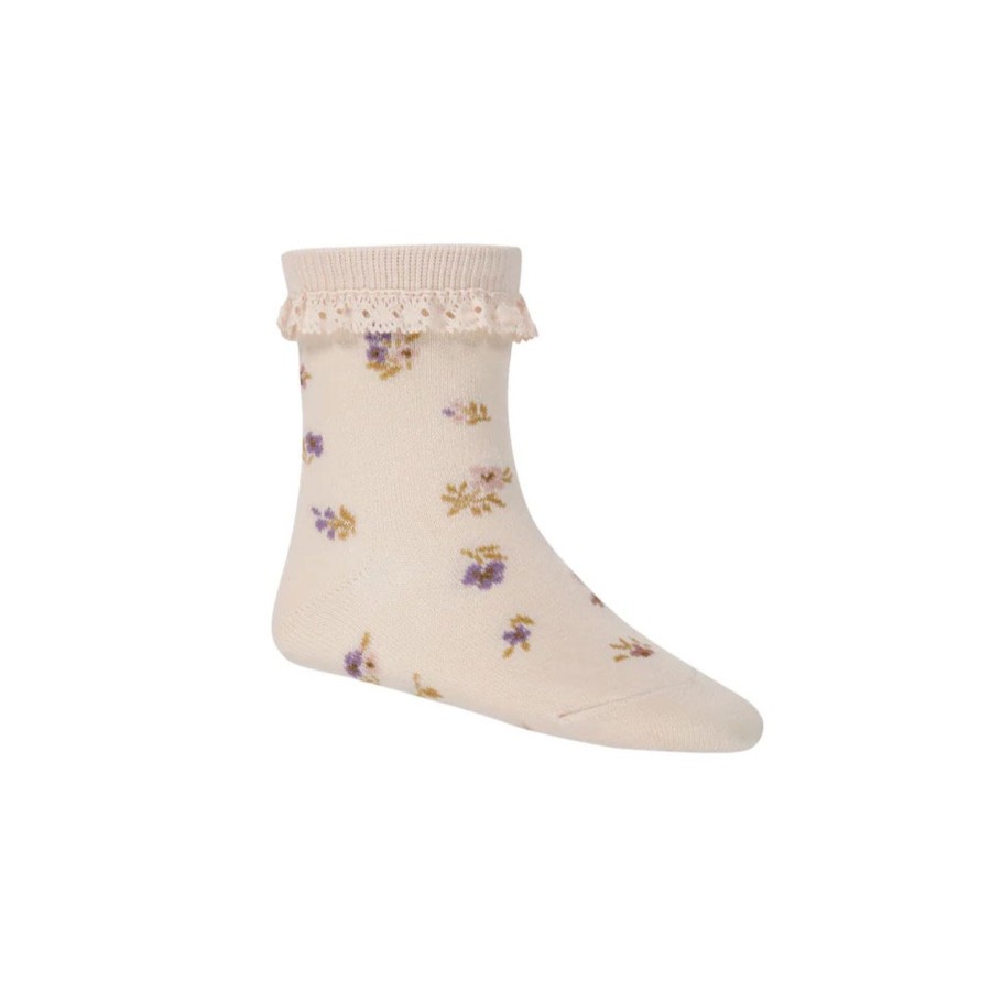 Wear Jamie Kay | Jamie Kay Jacquard Floral Ankle Socks - Goldie Whisper Pink | Mellow