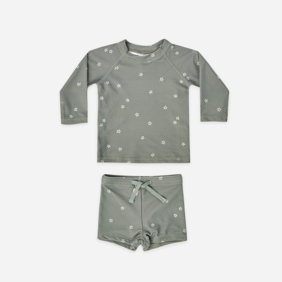 Wear Quincy Mae | Quincy Mae Boys Rashguard + Short Set, Sea Green | Mellow