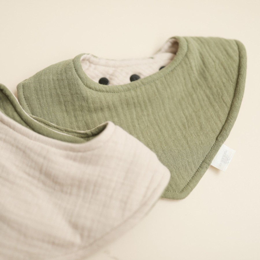 Feed Mellow | Mellow Reversible Dribble Bib - Olive / Linen | Mellow