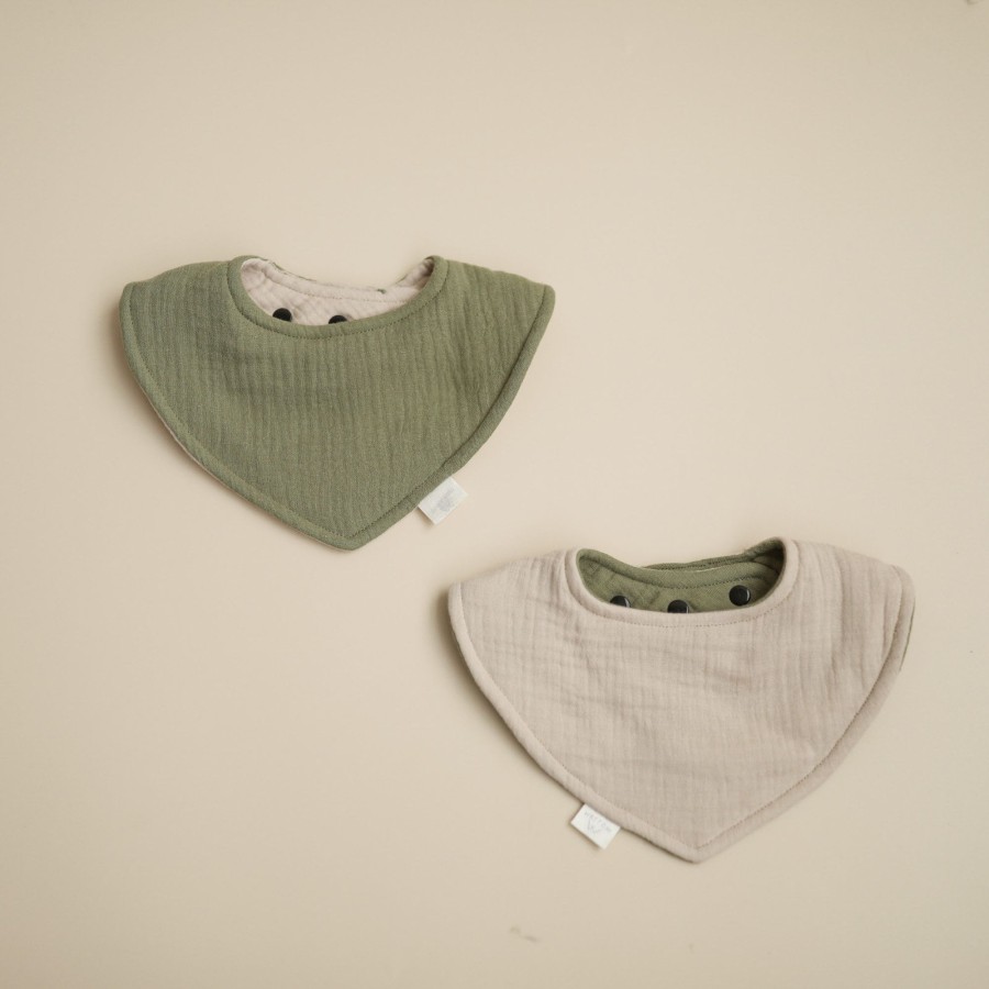 Feed Mellow | Mellow Reversible Dribble Bib - Olive / Linen | Mellow