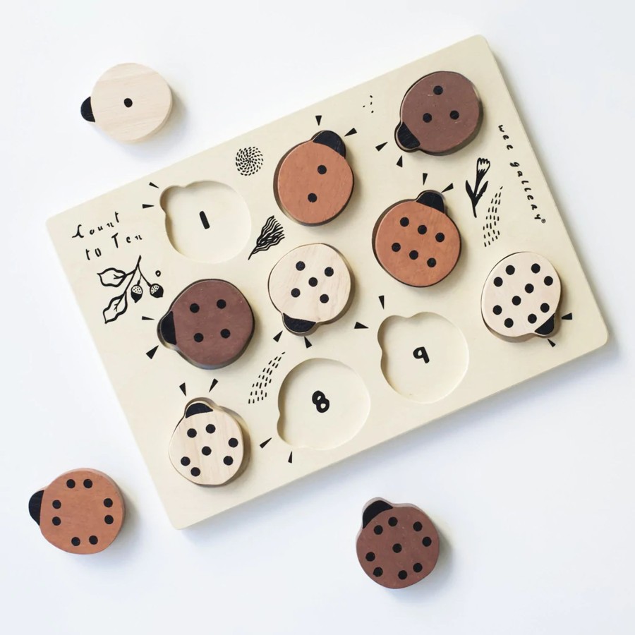 Play Wee Gallery | Wee Gallery Wooden Tray Puzzle - Count To 10 Ladybugs | Mellow