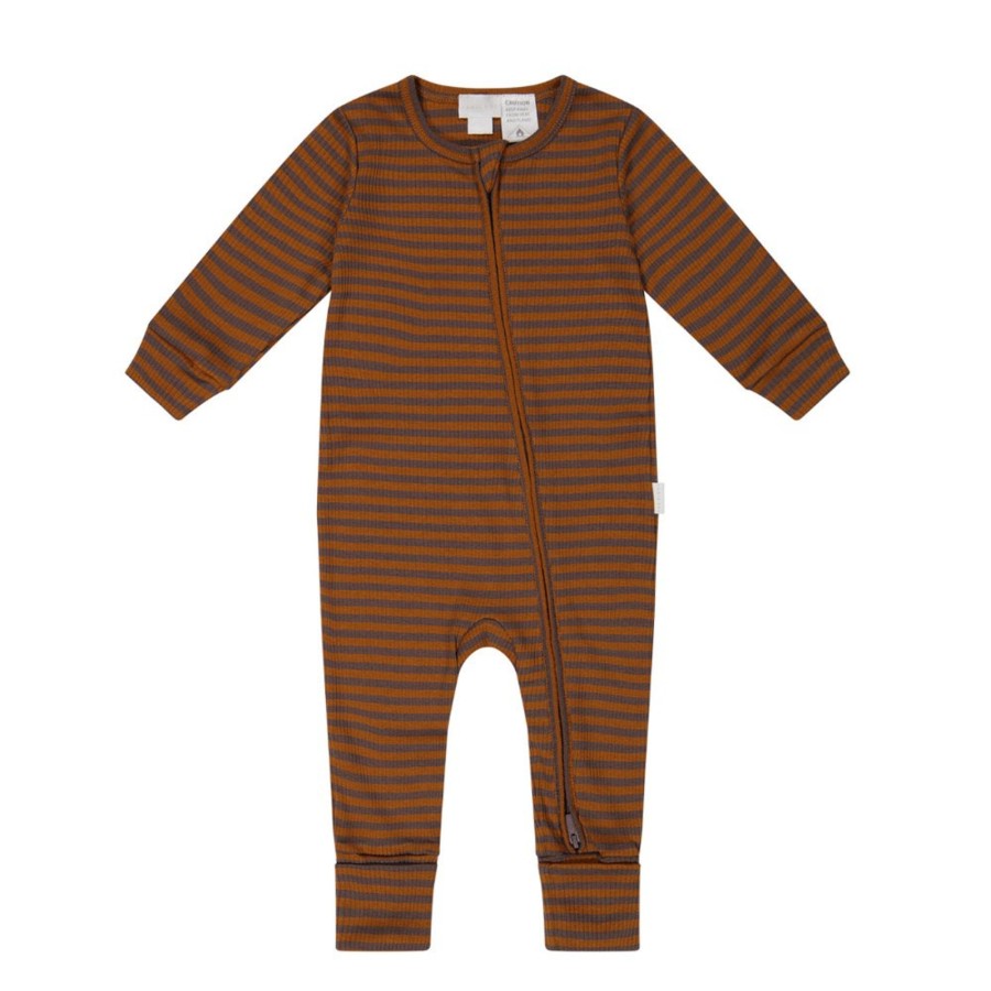 Wear Jamie Kay | Jamie Kay Gracelyn Zip Onepiece - Narrow Stripe Ginger | Mellow