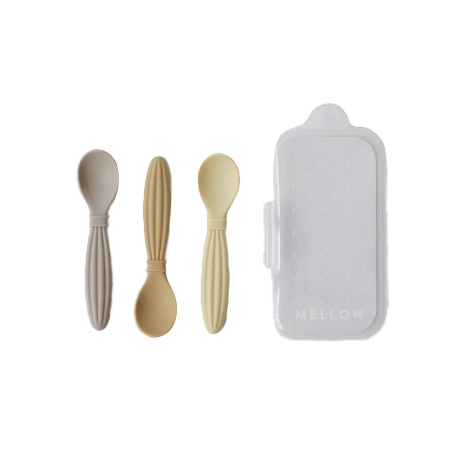 Feed Mellow | Mellow Kiku Silicone Spoon Set Of 3 - Lemon Drop/Truffle/Golden Hour | Mellow