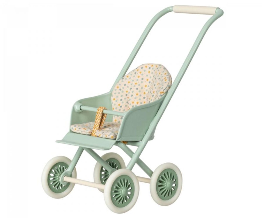 Play Maileg | Maileg Stroller, Baby Mice - Mint | Mellow