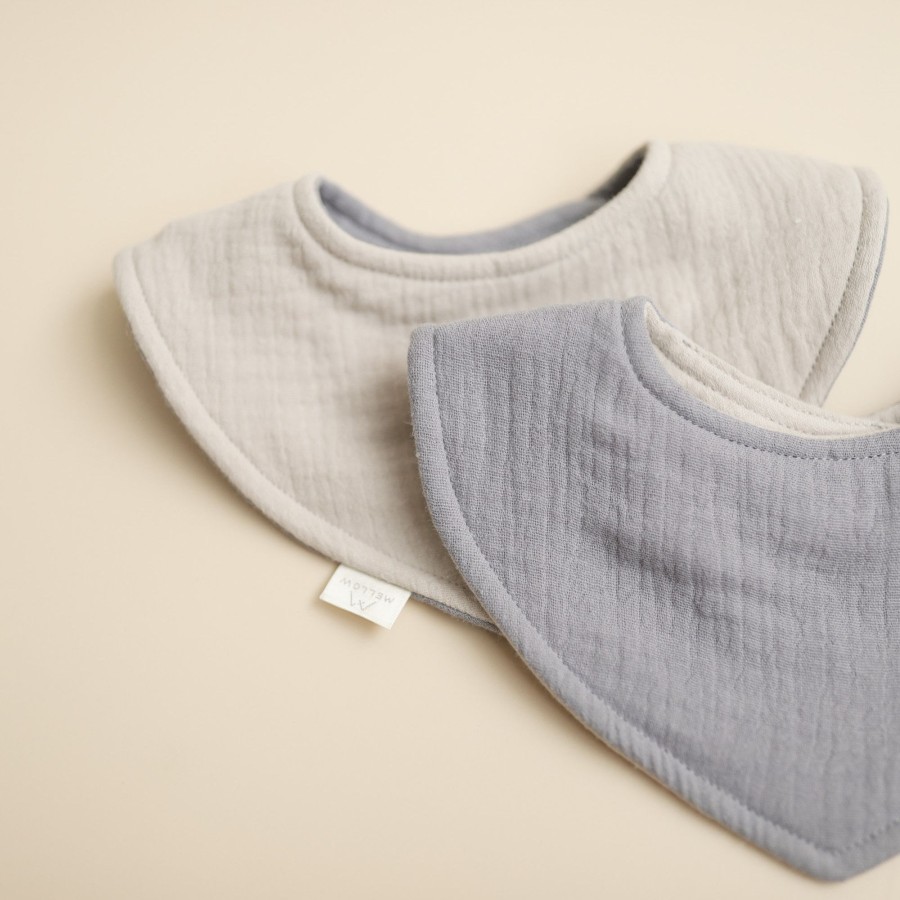 Feed Mellow | Mellow Reversible Dribble Bib - Faded Cornflower / French Grey | Mellow