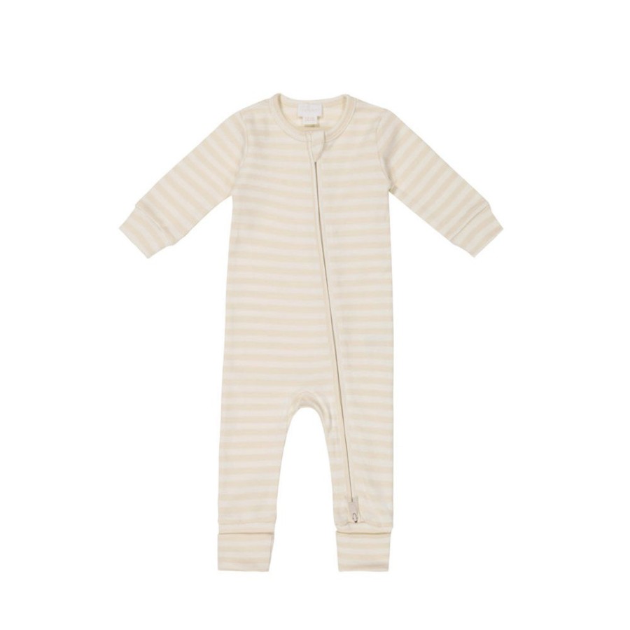 Wear Jamie Kay | Jamie Kay Pima Cotton Frankie Zip Onepiece - Oat/Cloud Stripe | Mellow