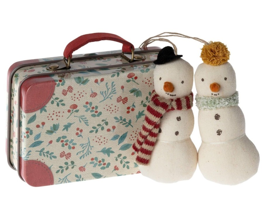 Interior Maileg | Maileg Christmas Snowman Ornament 2 Pcs In Metal Suitcase | Mellow